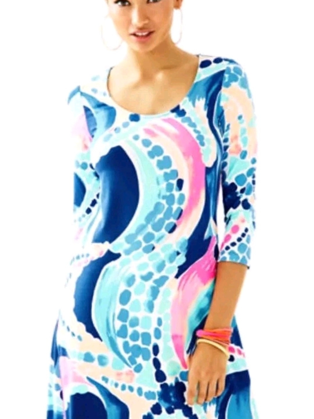 Lilly Pulitzer Blue & Pink Abstract Print Scoop Neck Top
